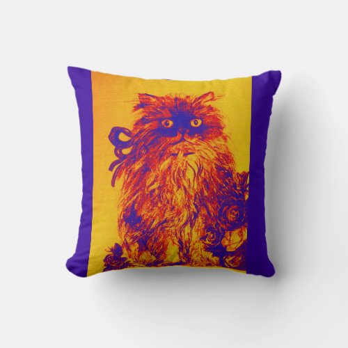 KITTEN WITH YELLOW BLUE ROSES THROW PILLOW