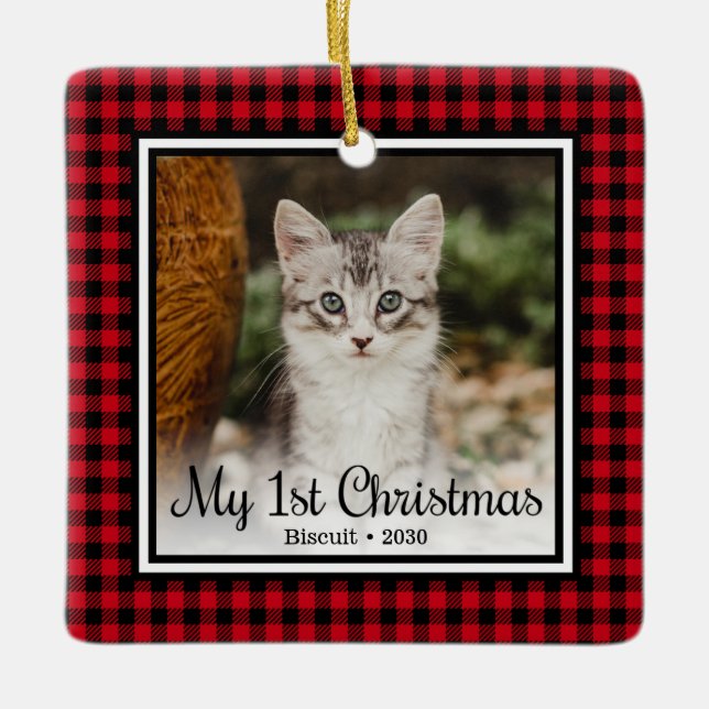 Kitten's 1st Christmas Ceramic Ornament (Front)