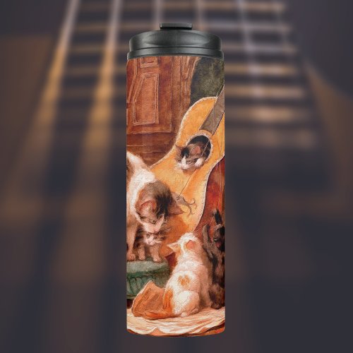 Kittens and Guitar _ The Musicians Vintage Art Thermal Tumbler