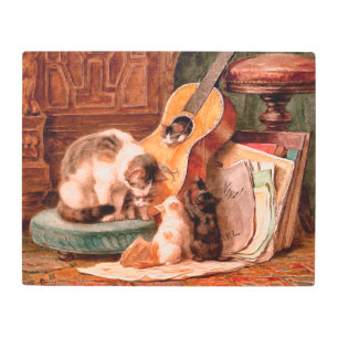 Kittens and Guitar - The Musicians Vintage Metal Print