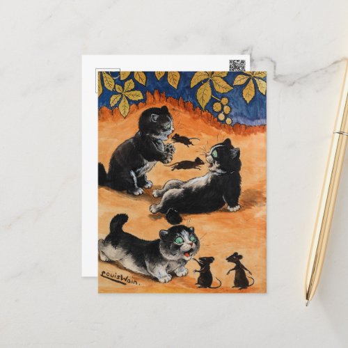 Kittens and Mices Playtime by Louis Wain Holiday Postcard
