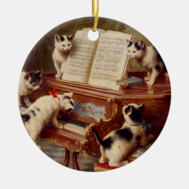 Kittens and Piano Ceramic Ornament (Front)