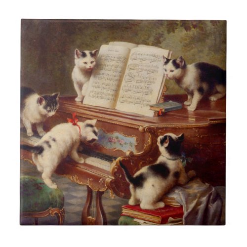 Kittens and Piano Ceramic Tile