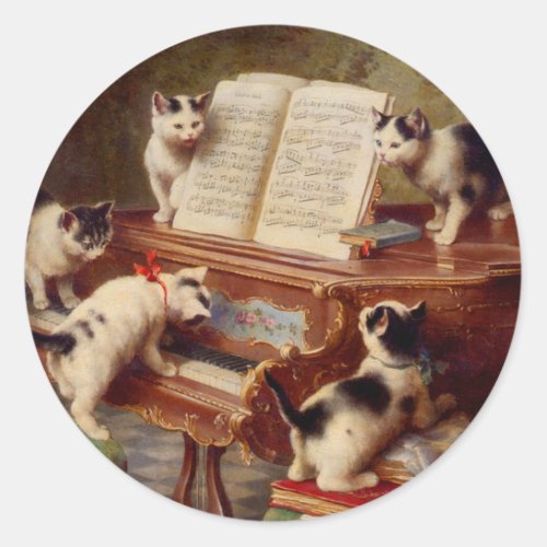 Kittens and Piano Classic Round Sticker