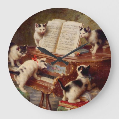 Kittens and Piano Large Clock