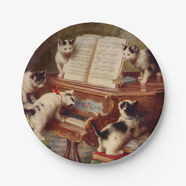 Kittens and Piano Paper Plates (Front)
