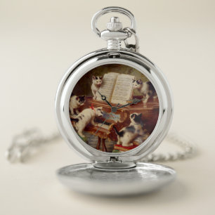 Kittens and Piano Pocket Watch