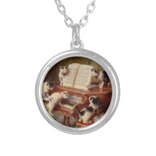 Kittens and Piano Silver Plated Necklace