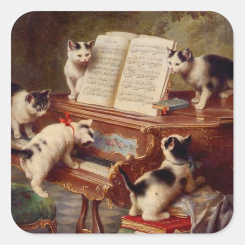 Kittens and Piano Square Sticker