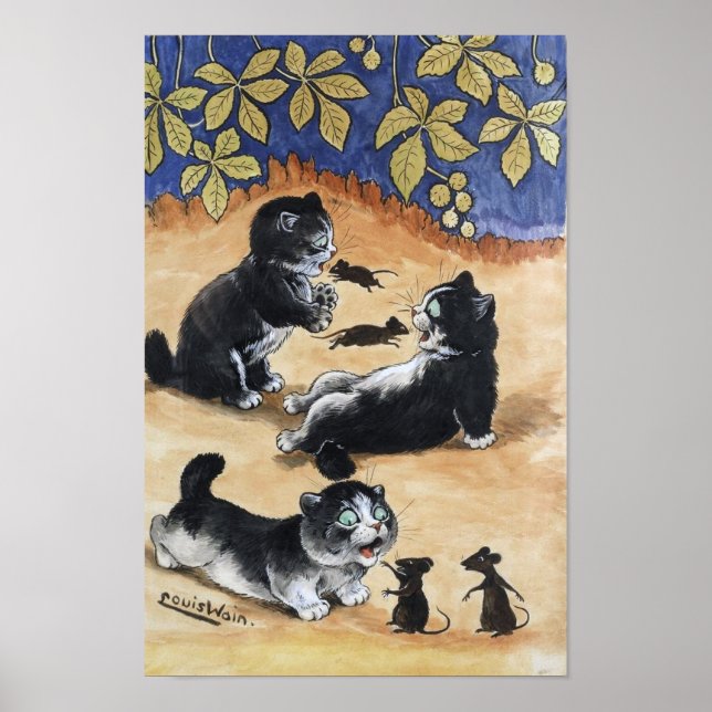 Kittens and Rats, Louis Wain Poster (Front)