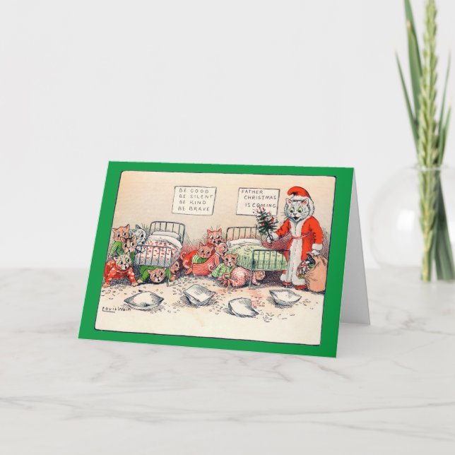 Kittens and Santa Cat, Louis Wain Card (Front)