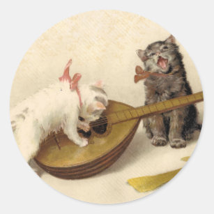 Kittens and the Mandolin Classic Round Sticker