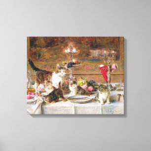Kittens at a banquet, 19th century canvas print