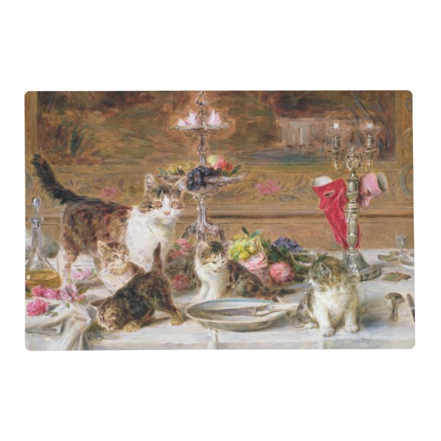 Kittens at a banquet, 19th century placemat (Front)