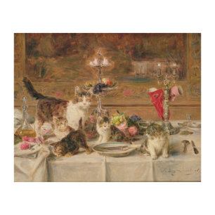 Kittens at a banquet, 19th century wood wall decor