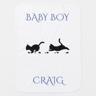 Kittens Baby boy blanket with personalized name.