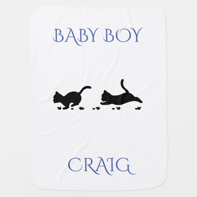 Kittens Baby boy blanket with personalized name. (Front)