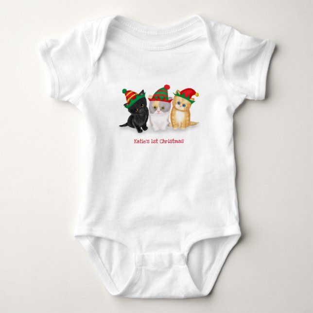 Kittens baby's 1st Christmas personalized bodysuit (Front)