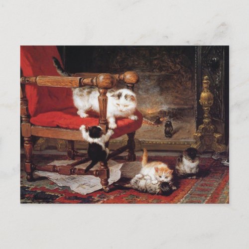 Kittens by Fireplace Henriette Ronner_Knip Postcard