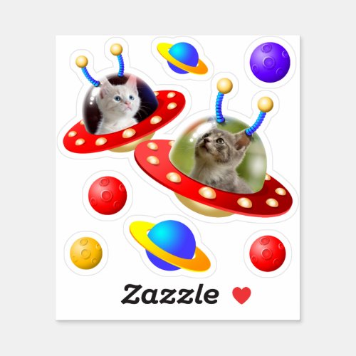 Kittens Cats in UFOs Flying Saucers Cute Aliens Sticker