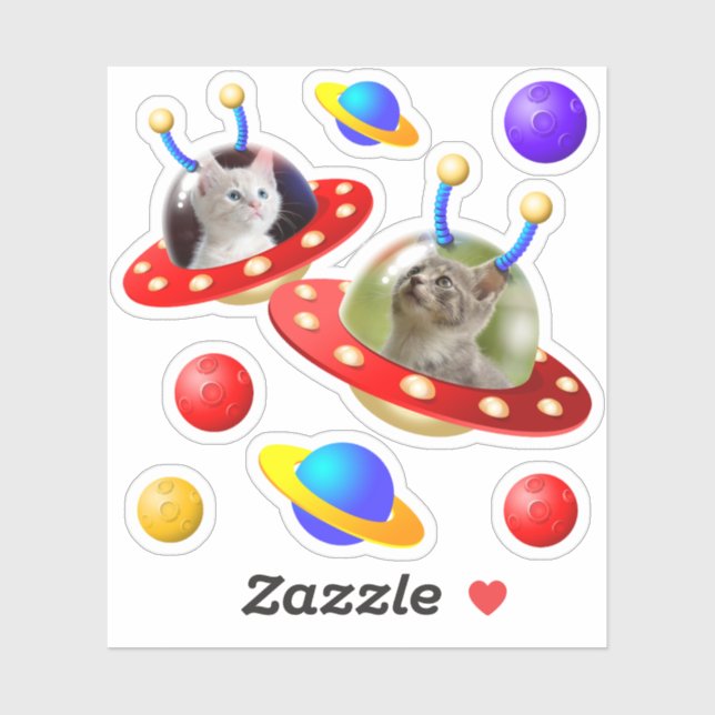 Kittens Cats in UFOs Flying Saucers Cute Aliens Sticker (Sheet)
