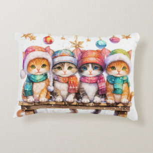 Kittens Celebrating Christmas, cuddly and cute, Accent Pillow