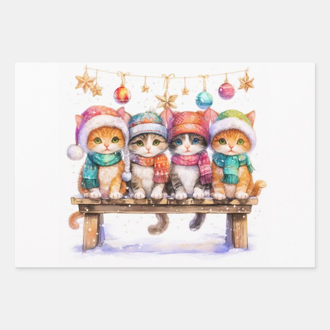Kittens Celebrating Christmas, cuddly and cute, Wrapping Paper Sheets (Front 3)
