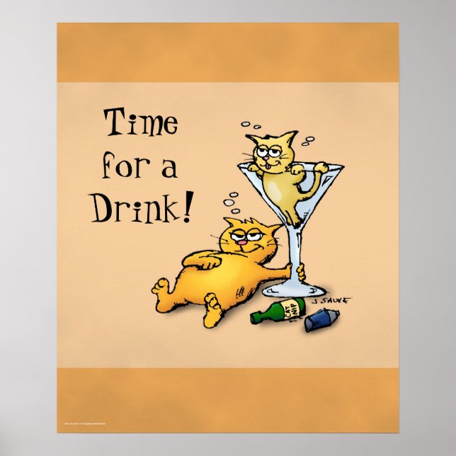 Kittens & Cocktails Time for a Drink Gold Poster (Front)