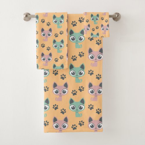 Kittens Cute Adorable Feline Cats Big Eyes Pattern Bath Towel Set