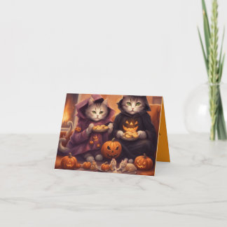 Kittens Halloween party night story card