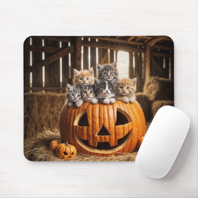 Kittens In a Barn Jack-o-lantern Mouse Pad (With Mouse)