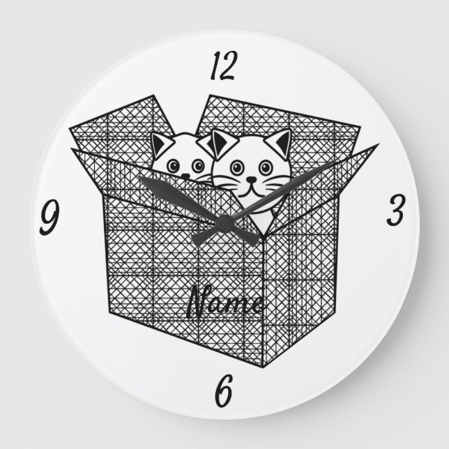 Kittens in a Box Thunder_Cove Large Clock (Front)
