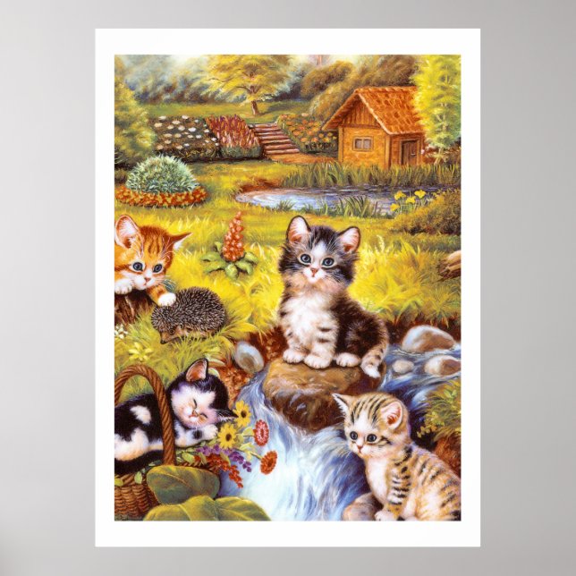 Kittens in a garden poster (Front)