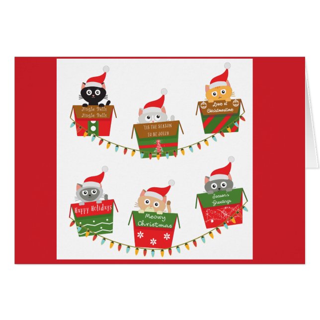 Kittens in Christmas Boxes Tree lights  Cards (Front Horizontal)