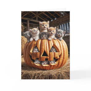 Kittens In Halloween Pumpkin Card