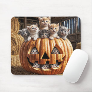 Kittens In Halloween Pumpkin Mouse Pad