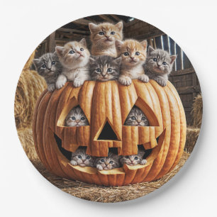Kittens In Halloween Pumpkin Paper Plates