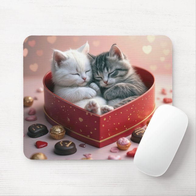 Kittens In Heart Candy Box Mouse Pad (With Mouse)