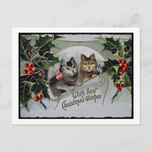 Kittens in Holly Christmas Holiday Postcard