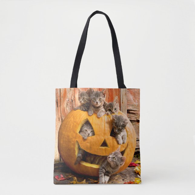 Kittens in Jack-o-Lantern Tote Bag (Front)