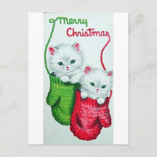 Kittens in Mittens Merry Christmas Holiday Postcard