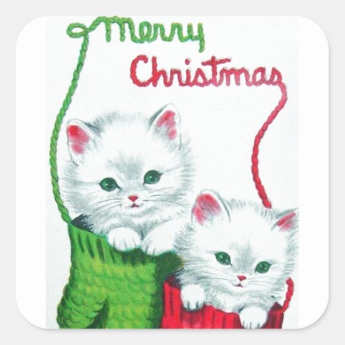 Kittens in Mittens Merry Christmas Square Sticker
