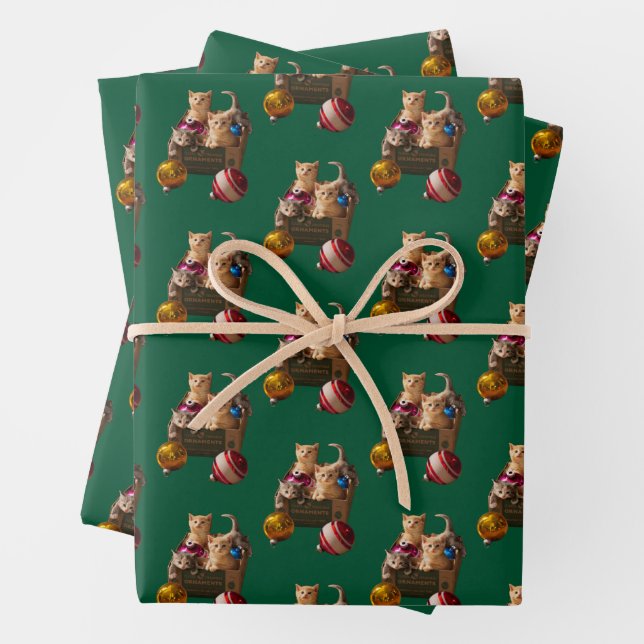 Kittens in Ornament Box Wrapping Paper Sheets (In situ)
