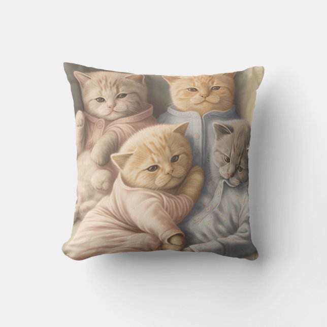 Kittens in pajamas throw pillow (Front)
