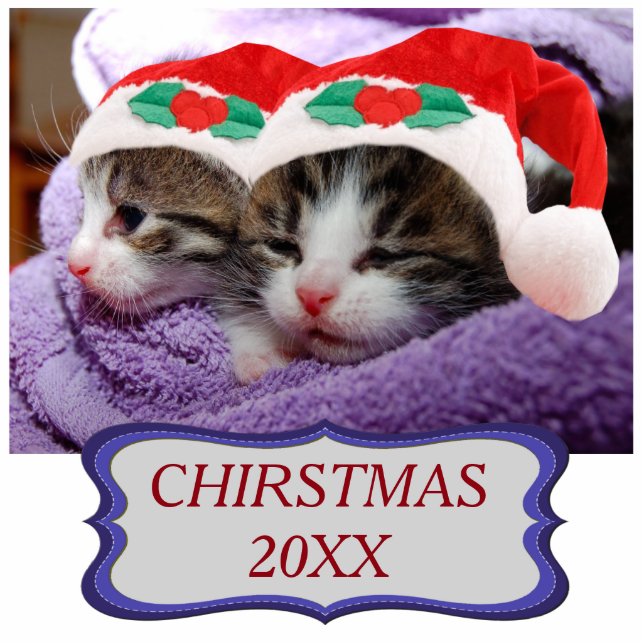 Kittens in Santa Hats Christmas 20XX Ornament (Front)