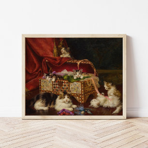 Kittens in Sewing Basket Jules Leroy Poster