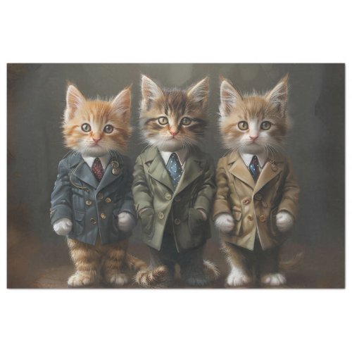 Kittens in Suits on Stage Decoupage  Tissue Paper