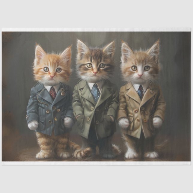 Kittens in Suits on Stage Decoupage  Tissue Paper (Front)