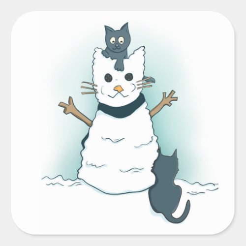 Kittens Making a Christmas Snow Cat Winter Square Sticker