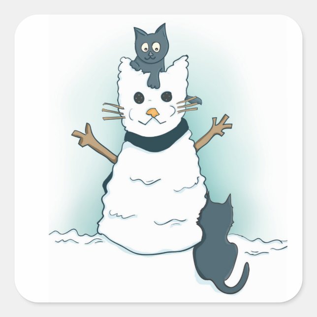 Kittens Making a Christmas Snow Cat Winter Square Sticker (Front)